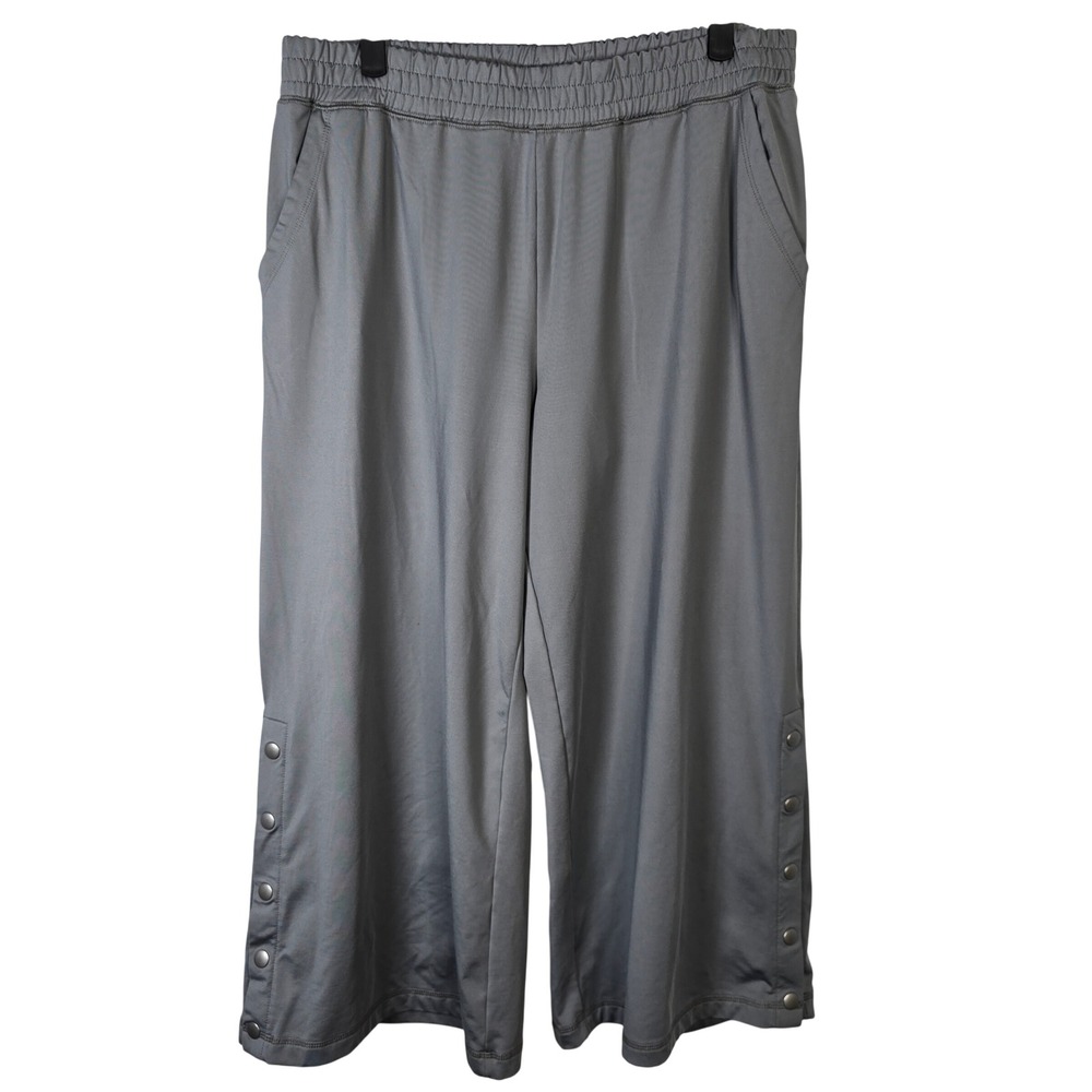 Aerie Women Gray Snap Button‎ Track Pants Cropped Wide Leg Casual Size L